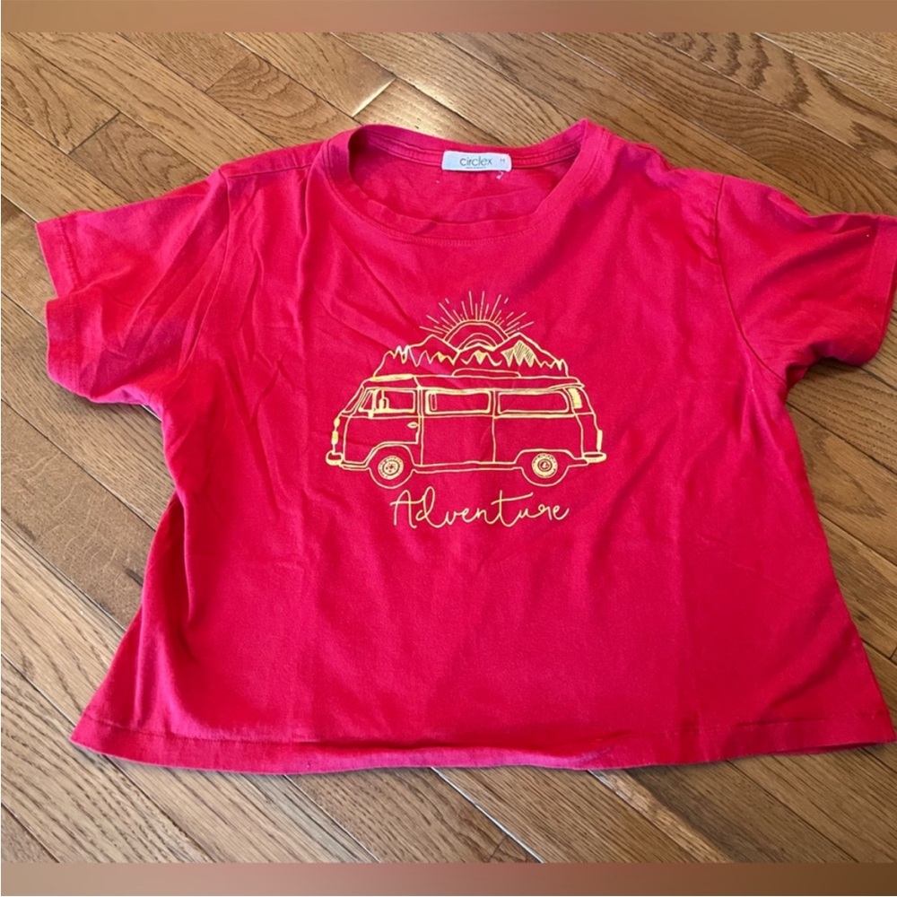 Women’s Circlex brand crop top , red , “adventure “ . Size medium. 100% cotton